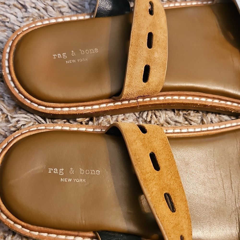Rag & Bone Ansley Buckle Sandals Suede Leather Flats Tan Size 37 - Picture 5 of 7